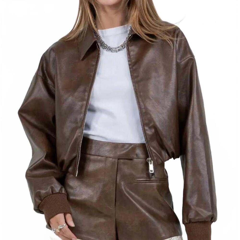 NEW WHITEROOM+CACTUS faux leather zip up moto jacket in dark brown